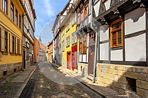 Quedlinburg, Germany - Street View in the Historic Center of Quedlinburg UNESCO World Heritage