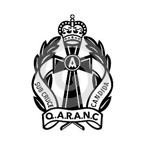 Queen Alexandra\'s Royal Army Nursing Corps or QARANC Badge Retro Black and White photo