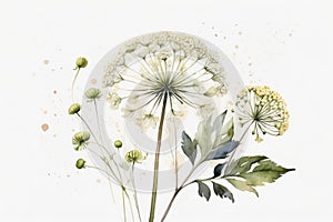 Queen Anne's Lace flower watercolor illustration. Botanical art