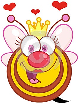 Queen Bee Cartoon Mascot Character With Hearts