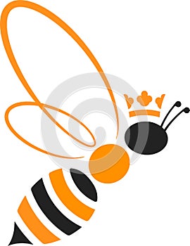 Queen bee icon with crown in yellow and black. Isolated and geometric.