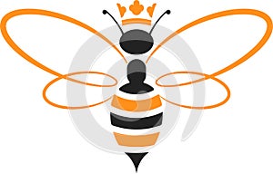 Queen bee icon with crown in yellow and black. Isolated and geometric.