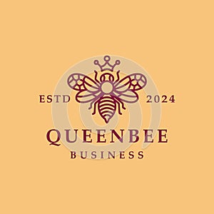 Queen Bee Monoline Vector Logo Design illustration