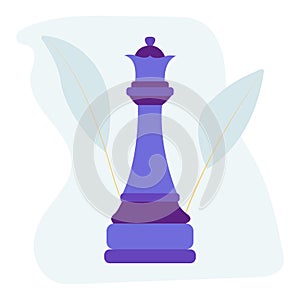 Queen chess piece. Vector flat isolated blue