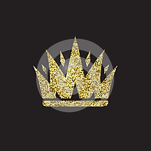 Queen crown, royal gold headdress. King golden accessory. Isolated vector illustrations. Elite class symbol on black