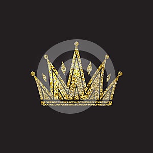 Queen crown, royal gold headdress. King golden accessory. Isolated vector illustrations. Elite class symbol on black