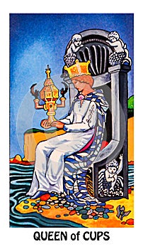 Queen of Cups Tarot Card Emotional, Loving, Happiness, Warm, Tender, Sensitive, Gentle, Caring