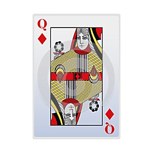 Queen of diamonds card icon, flat design