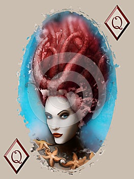 Queen of Diamonds, illustration, playing card