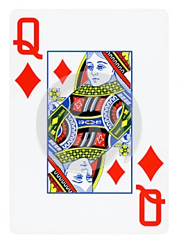 Queen of Diamonds playing card isolated on white