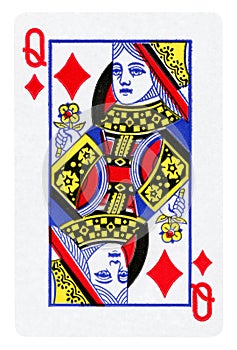 Queen of Diamonds playing card isolated on white