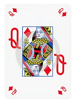 Queen of Diamonds playing card isolated on white