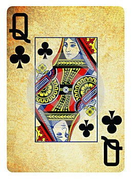 Queen of Diamonds Vintage playing card isolated on white