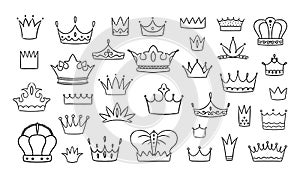 Queen doodle crown. Hand drawn prince and princess jewelry sketch. Street graffiti art. King headwear. Coronation