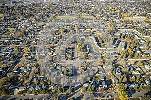 Queen Elizabeth Neighborhood in Fall Aerial View in Saskatoon