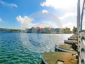 Queen Emma Bridge in front of the Punda district, is a pontoon bridge across St. Anna Bay