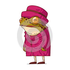 The Queen Frog, isolated vector illustration. Cute cartoon animal sticker.