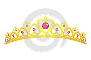 Queen golden crown vector icon. Gold princess tiara cartoon illustration