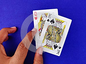 Queen of heart and king of spade playing cards photo