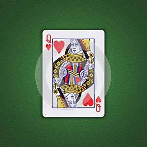 Queen of Hearts on a green poker background. Gamble. Playing cards