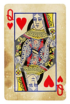 Queen of Hearts Vintage playing card isolated on white