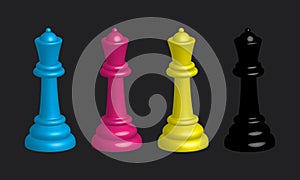 3d queen icon set, chess piece queen