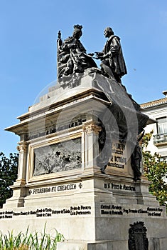 Queen Isabella the Catholic and Christopher Columbus, Square in Granada, Andalusia, Spain