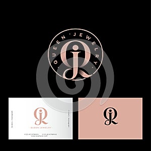 Queen Jewelry logo. Q, J monogram consist of pink letters.