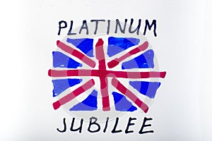 Queen jubilee british. Platinum Jubilee of Queen Elizabeth II. Drawn UK flag and inscription