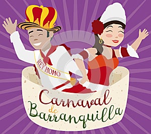 Queen and King of Barranquilla`s Carnival with the Royal Proclamation, Vector Illustration photo