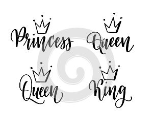 La regina il re principessa vettore calligrafia Scrivere impostato 
