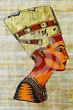 Queen Nefertiti on Egyptian Papyrus