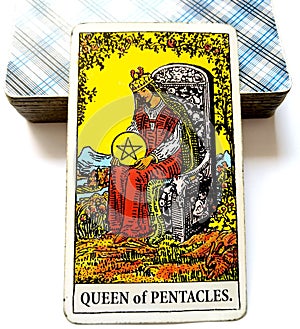 Queen of Pentacles Tarot Card Prosperity Wealth Rich Luxury Fine Living Status Prestige Material Security Economic