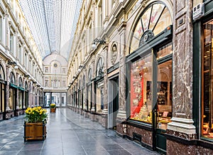 The Queen`s gallery in the Saint-Hubert Royal Galleries in Brussels, Belgium