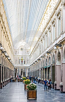 The Queen`s gallery in the Saint-Hubert Royal Galleries in Brussels, Belgium