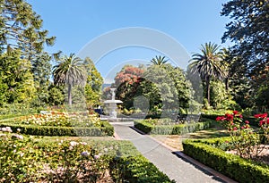 Queen`s Garden in Nelson, New Zealand with Victorian ornamental park and cupid fountain