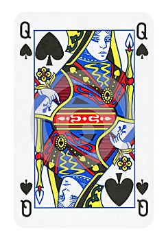 Queen of Spades playing card - isolated on white