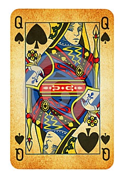 Queen of Spades Vintage playing card - isolated on white