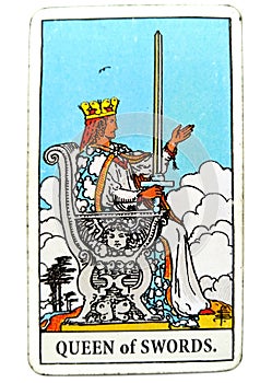 Queen of Swords Tarot Card Honesty Truth Principles Standards Clinical Sterile Reserved Detached Aloof Cool Private Sever photo