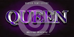 Queen text, purple color and shiny silver style editable text effect