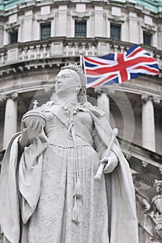 Queen Victoria Statue with Union Flag Behind