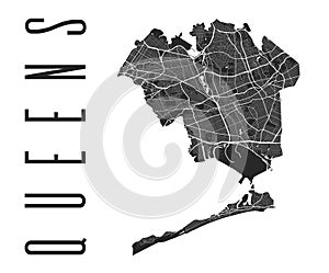 Queens map poster. New York city borough street map. Cityscape aria panorama photo