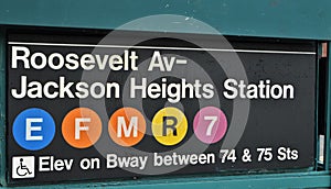 Queens New York Jackson Heights Subway Sign MTA Train Station