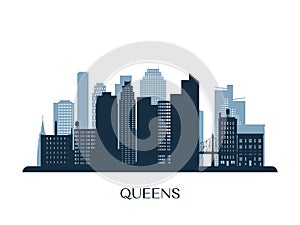 Queens skyline, monochrome silhouette.