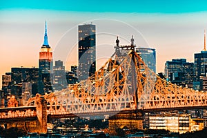 Queensboro Bridge across the East River between the Upper East Side Manhattan and Queens district in  New York