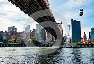 Queensboro Bridge in Midtown Manhattan with New York City skyline over East River