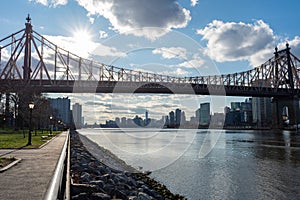 Queensbridge Park along the East River with the Queensboro Bridge in New York City