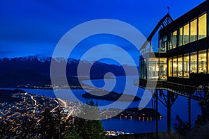 Queenstown city skyline at night lake Wakatipu South Island New Zealand