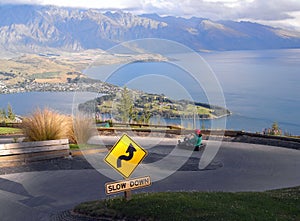 Queenstown luge with view on the Wakatipu lake