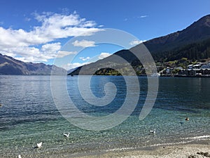 Queenstown Waterfront turquoise crystal clear water on sunny day